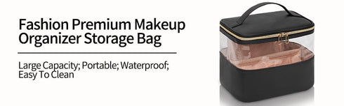 CUBETASTIC Travel Makeup Bag, Large Capacity Make Up Bag for Women Transparent Plastic Patchwork Clear Cosmetic Skincare Organizer Train Case Wate...