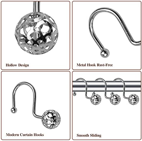 12Pcs Hollow Ball Shower Curtain Hooks Luxury Quality Rustproof Stainless Steel Shower Curtain Rings Hooks for Bathroom Rod (Chrome)...