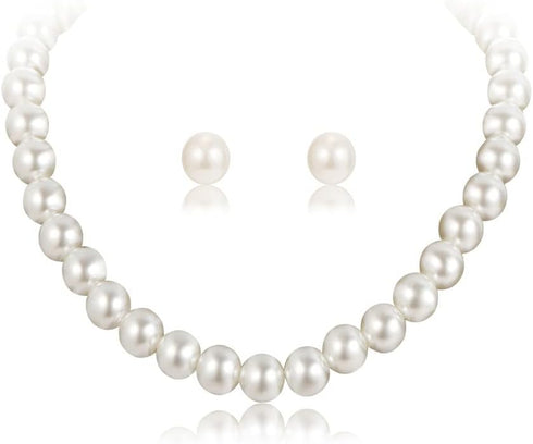 Pearl strands Necklace and Earring Set Faux Pearl Choker Necklaces for Women Girls Pearl Stud Earrings for Bride Wedding Accessories...