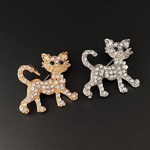 Lovely Crystal Cat Brooch Pin - Sparkling Rhinestone Kitty Brooch Pin for Pet Lovers - Pet Memorial Jewelry...