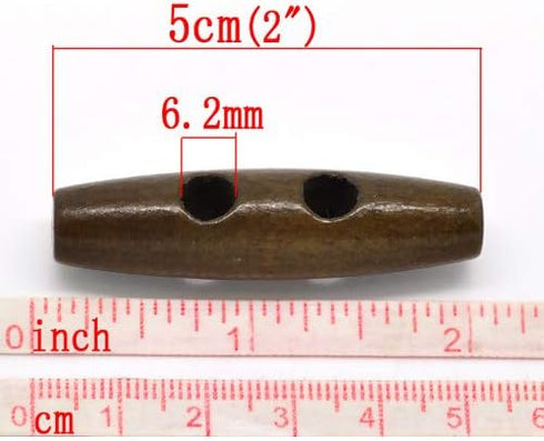 KARMELLING 30PC Wood Sewing Toggle Buttons Oval Dark Coffee 2 Holes Buttons 50mm(2") x 13mm(4/8")...