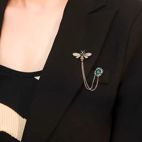 Vintage Honey Bee Brooch Pins for Women Men CZ Crystal Lapel Pin Badge Hanging Tassel Chains Collar Brooches Pin Shirt Collar Pins Hat Scarf Tie P...