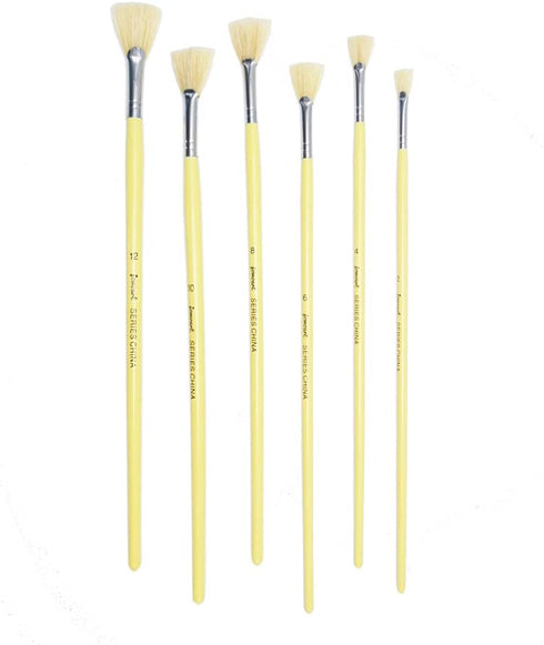 6 pieces / set. Fan Shape Pig Bristle Hair Paint Handle Oil Paint Brush Watercolor Brush Artists Professional Art Supplies...