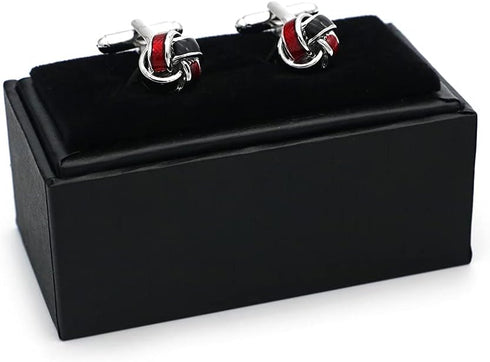 Fashion Knot Cuff Links Classic Red & Black Woven Ball Cufflinks with Gift Box...