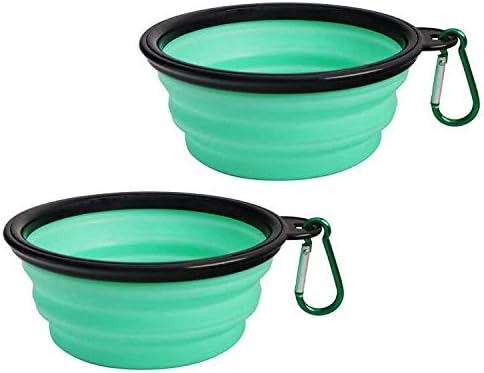 LINGYU Collapsible Dog Bowl, Silicone Foldable Expandable Cup Dish, for Pet Dog/Cat Food Water Feeding Portable Travel Bowl - Green...
