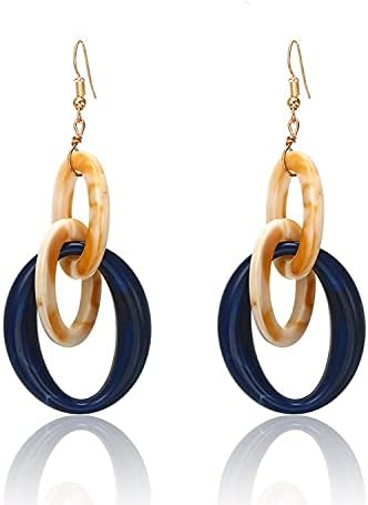 Marbling Contrast Colored Acrylic Disc Jewelry Set - Chunky Necklace and Dangle Earrings for Women Bohemian Style Jewelry...