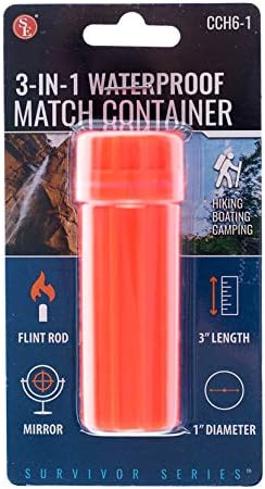 SE 3-in-1 Orange Waterproof Match Storage Box with Signaling Mirror and Firestarter Flint - CCH6-1...