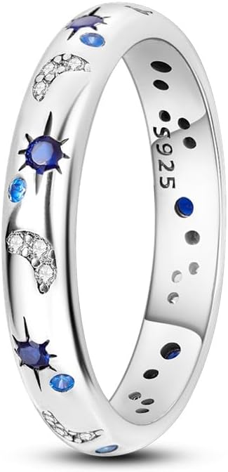 925 Sterling Silver Ring Bright Starry Night Ring Stud Sterling Silver Sparkling Cz Birthstone Jewelry for Women Teen Rings for Women Size7-9...