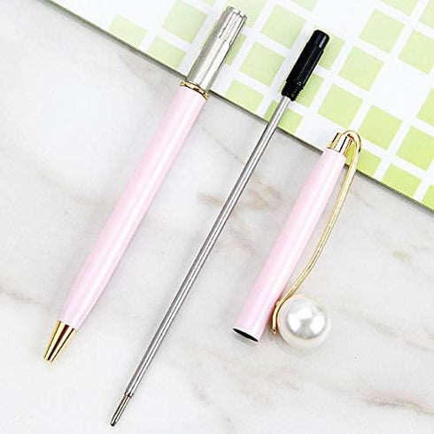 Monique 3 Pcs Pearl Decorative Metal Ballpoint Pen Ball Pen 0.7mm Fine Tip Black Ink Pink...