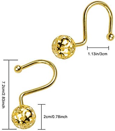12Pcs Hollow Ball Shower Curtain Hooks Luxury Quality Rustproof Stainless Steel Shower Curtain Rings Hooks for Bathroom Rod (Gold)...