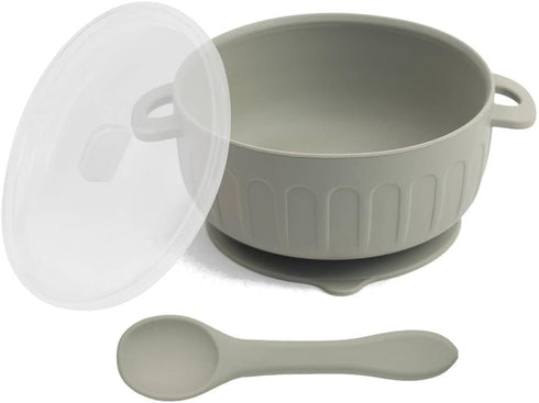 Little On Essentials Baby Silicone Feeding Set - Suction Bowl with Lid and Spoon, BPA Free, Microwave, Dishwasher and Freezer Safe, Rose Pink, 3pc...