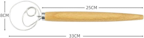 Danish Dough Whisk - 13" Dutch Whisk with Stainless Steel Ring - Danish Whisk for Bread, Pastry or Pizza Dough - Baking Tool Alternative to a Blen...