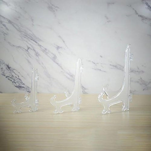 4 Inch/5 Inch/6 Inch Clear Small Plastic Easel Plate Stands Holder to Display Pictures, Plates, or Other Items at Weddings, Home Decoration, Birth...