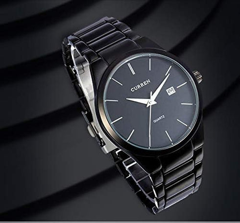 CURREN Men's Watches Classic Black/Silver Steel Band Quartz Analog Wrist Watch with Date for Man...