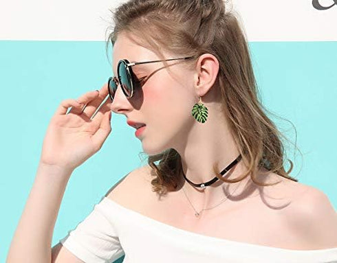 Green Enamel Monstera Leaves Drop Earrings Necklace Set Tropical Palm Tree Leaf Jewelry for Summer...
