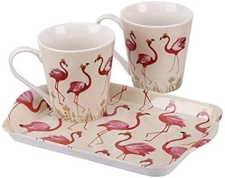 Pimpernel Sara Miller London Flamingo Mug & Tray Set, 8.5" L x 4.5" W, Melamine, Dishwasher Safe, Elegant Flamingo Design, Great for Tea or Coffee...