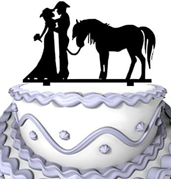 Meijiafei Cowgirl and Cowboy Bride and Groom Wedding Cake Topper with Horse...