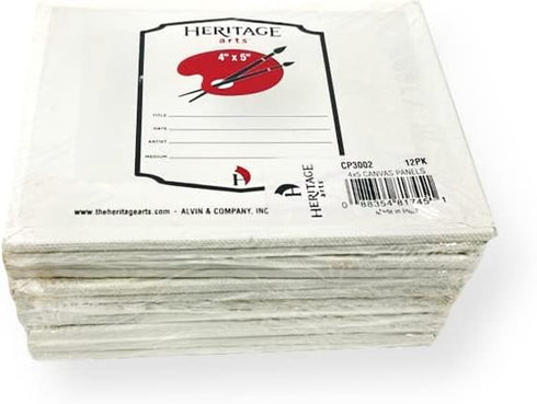 CP3002 Pack of 12 Primed Canvas Boards, 4" x 5"; Mounted to MDF Board; Pure Cotton Artist Canvas Primed with an Acrylic Plaster; Small Tooth Surfa...