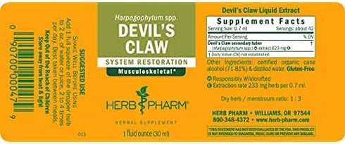 Herb Pharm Devil's Claw Liquid Extract for Musculoskeletal System Support - 1 Ounce (DDCLAW01)...
