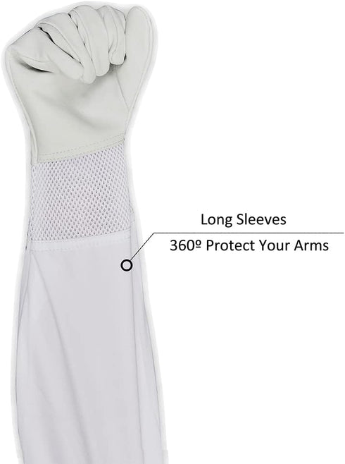 Mr.Bee Beekeeping Supply Goatskin Leather Beekeeper Gloves with Vent Long Canvas Sleeve & Elastic Cuff M...