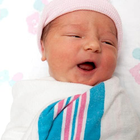 Linteum Textile (3-Pack, 30x40 in) Receiving Hospital Baby Blankets, 100% Cotton, Classic White w/Blue & Pink Stripes...