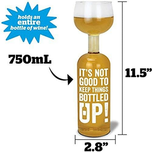 BigMouth Inc Original Wine Bottle Giant Glass -"It's not good to keep things bottled up!", Holds Full Bottle of 750ml Wine, Funny Gag Gift...