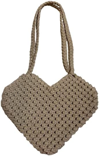 JESSICA Cotton Boho Macrame Handmade Heart Shaped Handbag Birthday Ladies Gift, off-white....