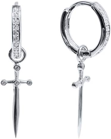Dagger Hoop Cuff Earrings S925 Sterling Silver Cubic Zirconia Hypoallergenic Cartilage Earrings Huggie Ear Piercing Sword Small Dangle Drop for Wo...