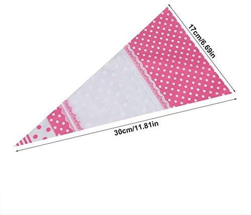FTVOGUE 50 Piece Clear Cone-Shaped Treat Popcorn Bags Treat Bags Cellophane Candy Bags with Twist Ties(Pink)...