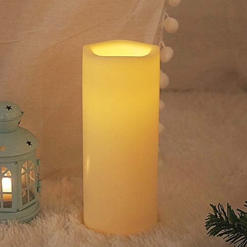 Outdoor Waterproof Flameless Candle with Timer Flickering Large Plastic Battery Operated LED Lantern Light Bright Electric Pillar for Outside Pati...