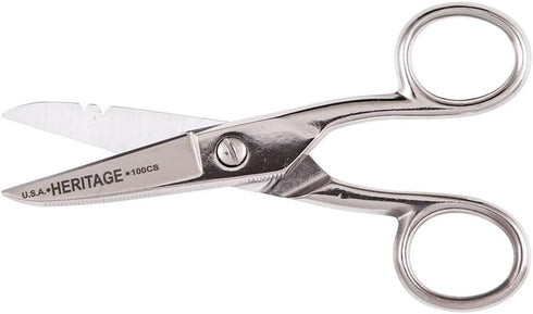 Klein Tools 100CS Electrician Scissors, Serrated Scissors with Wire Stripping Notches, Made in USA...