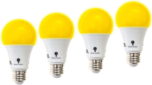 4-Pack BlueX A19 Amber Yellow LED Bug Light Bulb No Blue Light Outdoor 650 Lumens 120V E26 Medium Base LED 9.5 - Watt (60-watt Replacement) A19 Ou...