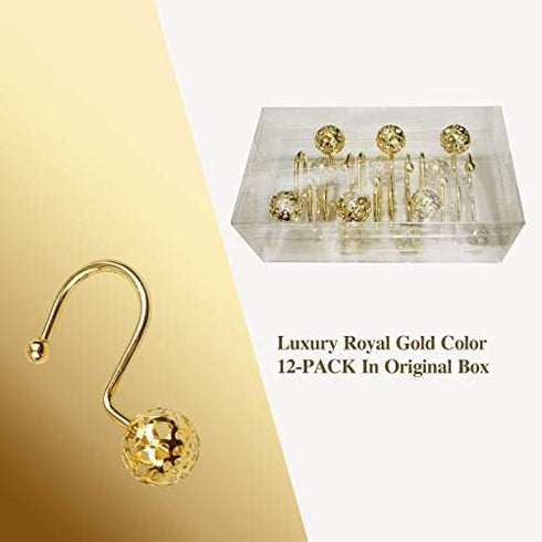 12Pcs Hollow Ball Shower Curtain Hooks Luxury Quality Rustproof Stainless Steel Shower Curtain Rings Hooks for Bathroom Rod (Gold)...