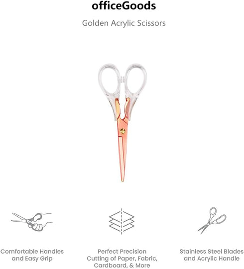 Scissors Rose-gold, Stainless Steel Blade with Acrylic Handle, All Purpose Scissor for Office, School, Home, Fabric Shears, Tijeras...