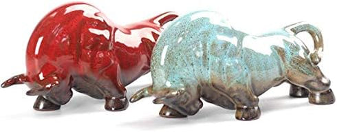 Wall Street Bull Arts Statues,Exquisite Ceramic Fortune Bulls Figurines and Sculptures Home & Office Tabletop Decor (Unstoppable-Red)...