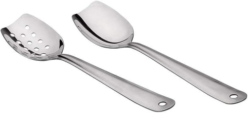 IMEEA Flat Bottom Serving Spoon 18/8 Stainless Steel Slotted Spoon 10-Inch Flat Edge Spoon Cooking Spoon, Set of 2...