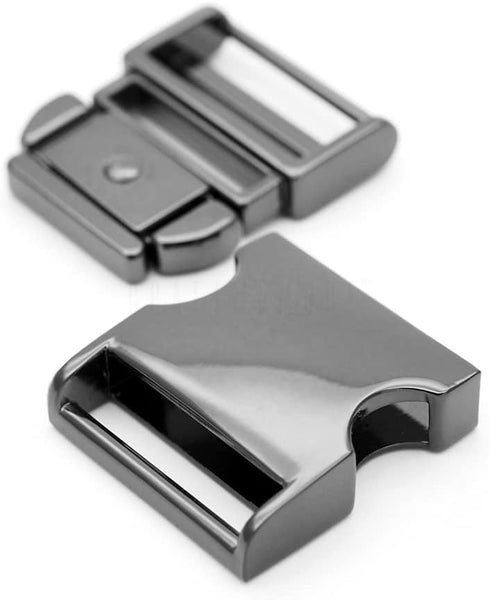 CRAFTMEMORE 1 pc 1-1/2 inch Metal Curved Side Release Buckle Adjustable Lock for Belt Backpacks Pet Collar (Gunmetal)...
