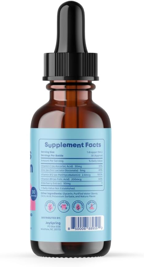 JoySpring Kids B Complex Vitamins | Vitamin B Complex Liquid Drops Aid in Attention & Focus | Nootropics Brain Support Supplement | with Elderberr...