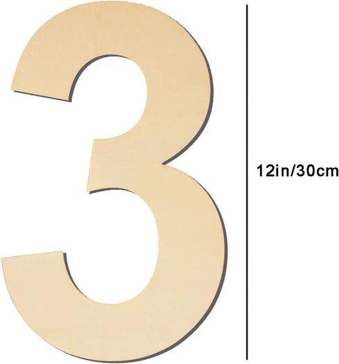 12 Inch Large Blank Wood Number 3 Unfinished Wood Slices Signs Board, Wooden Numbers for DIY Craft Projects, Birthday, Party, Wedding decorations...