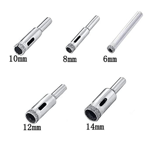 Glass Drill Bit Set,5 pcs Diamond Bits Hole Saw Bottle Extractor Remover Tool for Ceramics,6-14mm Set Drilling Granite Porcelain Tiles Pot Lamp Qu...