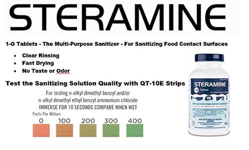 Steramine Quat Sanitizer Test Strips, 15 Litmus Paper Each Envelopes, Kit of 2X QT-10 Test Strips to Measure 0-400 PPM, Quat Test Strips for Testi...