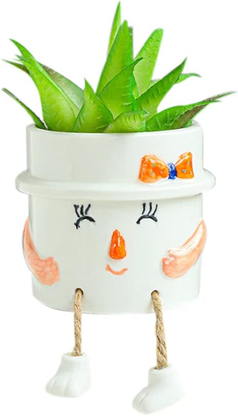 Smooth Glazed Ceramic Planter with Hanging Leg, Cute Cartoon Flower Plant Pots Drainage Hole Small Succulent Pots for Mini Flower Planters Cactus,...