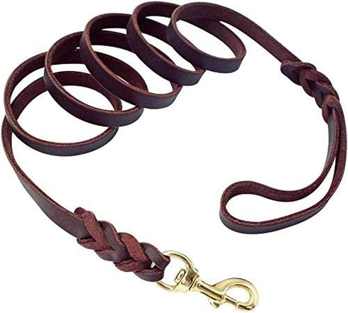 Leather Dog Leash - Training & Walking Braided Dog Leash - 5 ft by 1/2 in (160cm 1.2cm) - Latigo Leather Brown...