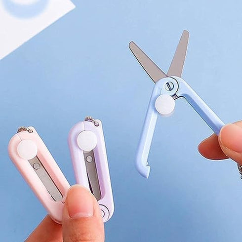 Pink Folding Scissors Safe Portable Travel Scissors Foldable Telescopic Cutter Pocket Mini Scissor with Keychain for Cutting, Scrapbooking, Crafti...