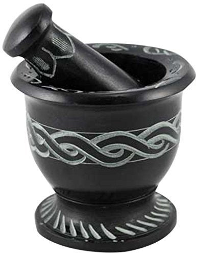 Celtic Knot Mortar & Pestle Set 3" Diameter & 2.5" High by New Age Imports, Inc. (SOB41-Soapstone Celtic Knot)...