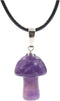 Mushroom Crystal Necklace Healing Stones Mushroom Pendant Natural Amethyst Crystal Leather Rope Necklace for Women Jewelry...