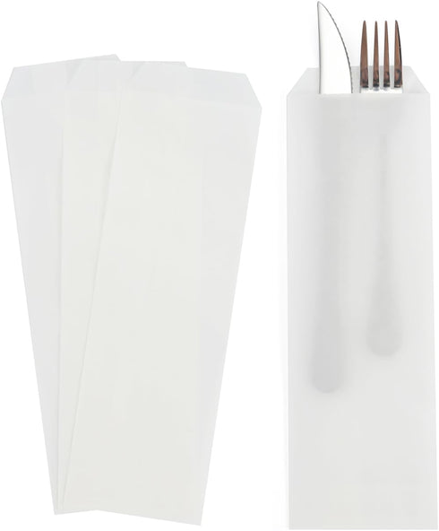 Volanic 100PCS 3X10 Inch Semi-Transparent Glassine Waxed Paper Bags for Kitchen Cutlery Chopsticks Utensils Holder Wedding Party Tableware Silverw...