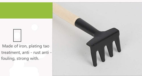 Garden Tools Set of Three Small Spade Rake Plants Potted Flowers Manual Mini Wooden Handle Garden Farming...