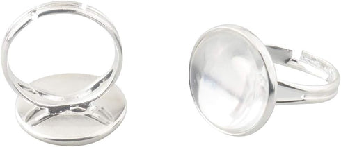 ALLinONE Brass Adjustable Ring Cabochon Setting Frame Tray Blank Bezel with Glass Domes for DIY Jewelry Making 16mm (Silver)...