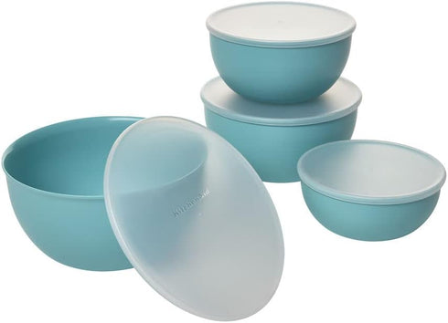 KitchenAid Plastic Prep Bowls with Lids, Set Of 4, Aqua Sky...